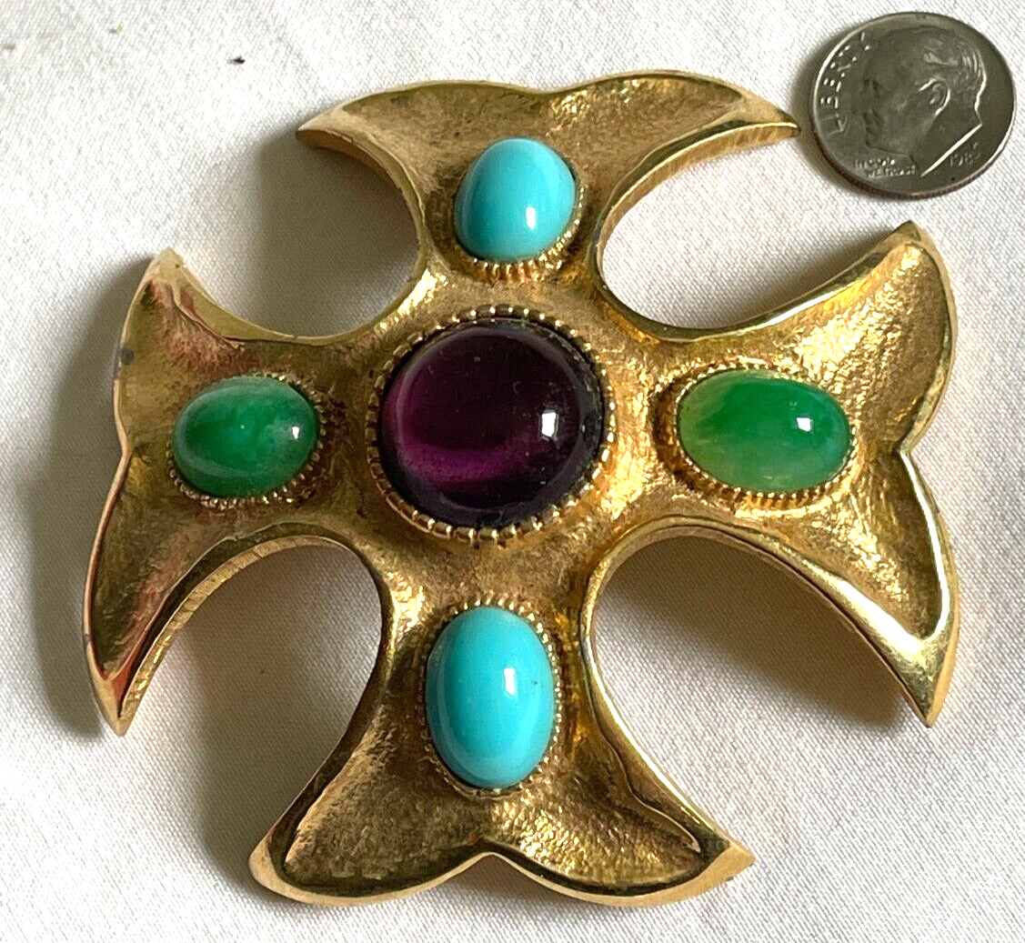 HUGE VINTAGE JOMAZ MOGHUL MALTESE CROSS PENDANT PIN BROOCH -FREE
