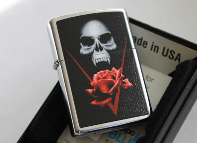Zippo Lighter   Skull And Red Rose   2001125   Neu New   A121
