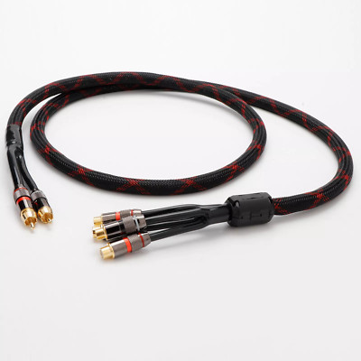 4N OFC Wire Gold Plated RCA Splitter Stereo Hifi Audio Cable 2 Male to 4 Female