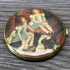 Vintage West Germany Compact Pocket Mirror Purse Bag Vacation Red Hair Girls Dog