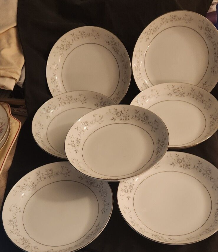 7pc Fine China Platinum Rose Japan white/silver floral bowls eBay