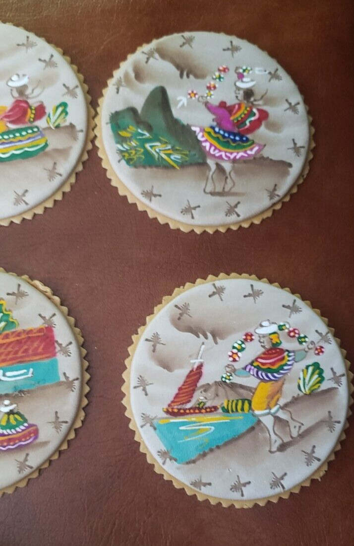 Hand Painted Leather Peruvian Coasters Peru South America Llama eBay