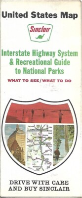 1966 SINCLAIR OIL Road Map UNITED STATES Interstate Highways National Parks Dino