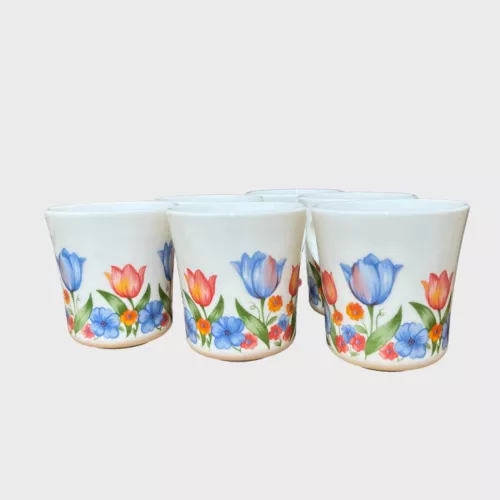 Set Of 6 VTG Corelle Corning Ware, Fresh Cut Pattern Tulips, Coffee Mug Tea Cups