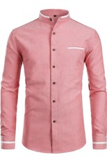 ZEROYAA Mens Hipster Mandarin Collar Slim Fit Long Sleeve Casual Button Down Oxf