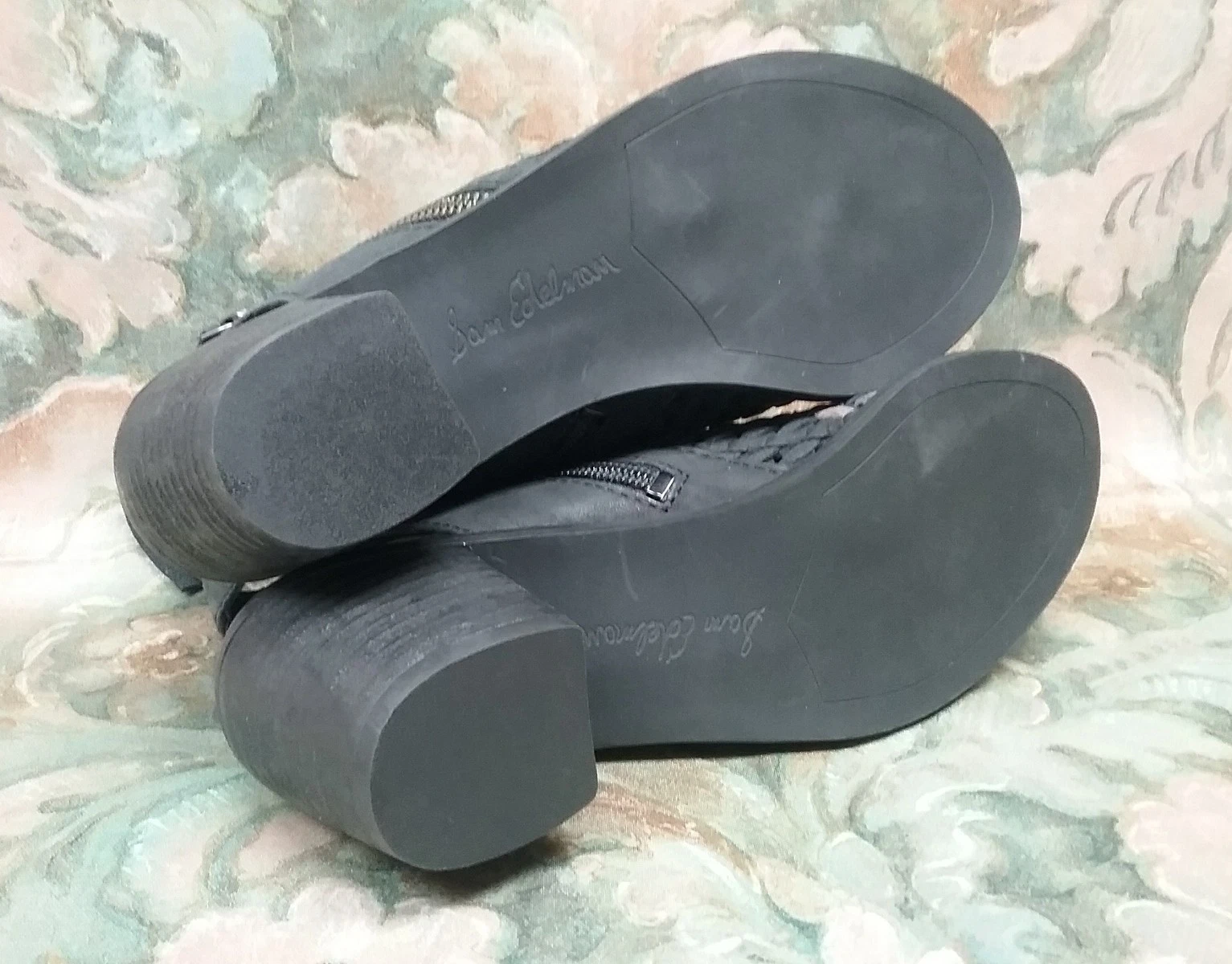 SAM EDELMAN COOPER Black Leather Open Toe Sandals Heels Size 7