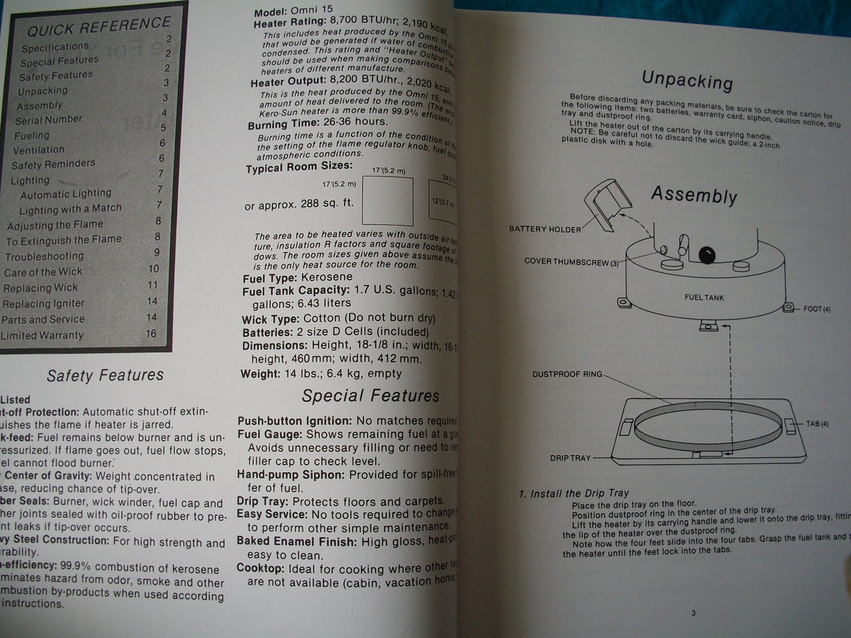 KERO-SUN -Toyostove, Toyotomi, Omni 15 Owners/Parts Manual | eBay