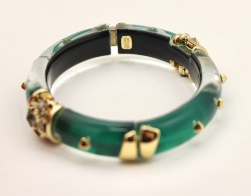 ALEXIS BITTAR GREEN LUCITE BRACELET WITH PYRITE ACCENTS AND GOLD SPIKES - Picture 10 of 12