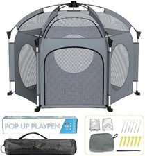 Portable Baby Playpen Toddler Pop Up Playpen Play Yard with Three Sun-Shade Grey