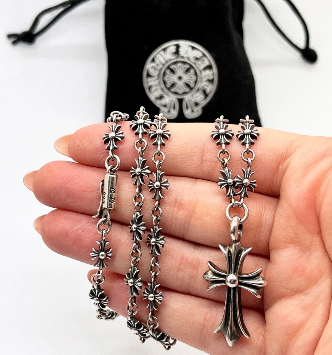 CHROME HEARTS Gothic Necklace with Cross Pendant 925 Sterling Silver