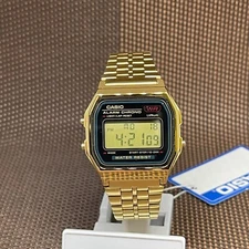 Casio A159WGEA-1D Vintage Design Gold Tone Digital Black Unisex Fashion Watch