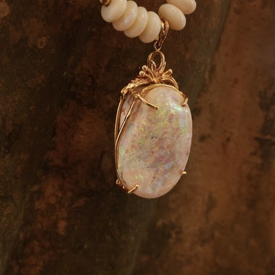 Maßgeschneidert Vintage brillant großer Opal Anhänger mit 14K Gold Halskette