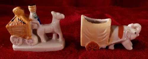 Set Of 2 Vintage Porcelain Miniature Animal Pulled Carts. Japan - Picture 4 of 12