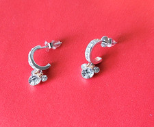 New Disney 18k Rose GP Sterling Silver Minnie Mouse Crystal Dangle Hoop Earrings