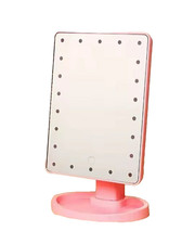 Specchio trucco led 22 luci hd touch dimmer rotazione 360 rosa usb batteria base