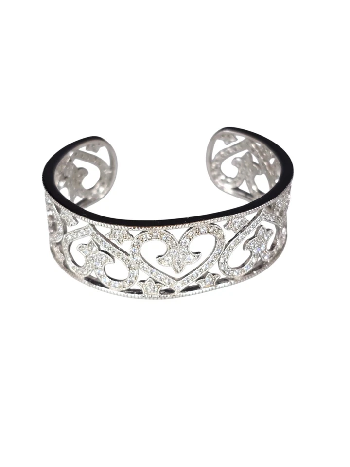 Joseph Esposito ESPO Sterling Silver CZ Heart Open Cuff Bracelet - Image 4 of 4