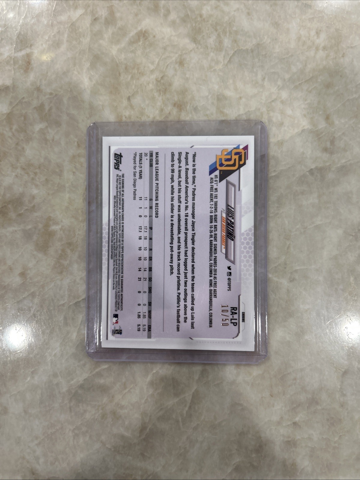 2021 TOPPS CHROME GOLD Refractor ON CARD AUTO SSP RC LUIS PATINO /50 #RA-LP SP view 4