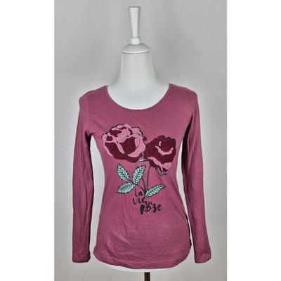 Urban surface Damen Pullover Pulli leicht dünn Rose Blume Pailetten Samt XS 34