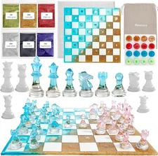 Chess Molds, Resiner Resin Chess Set Mold with 16 Piece 3D Full Size Chess Check