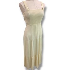 Small Forever 21 Pale Yellow Gauzy Sundress Maxi Smocked Bodice Slightly Sheer