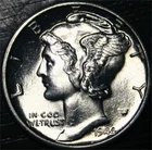 1944 D Mercury Dime 90% Silver 10c US Coin Denver Mint Choice Gem BU Full Bands