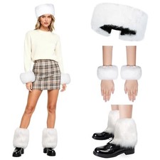 hoyuwak 3 Pieces Faux Fur Headband Set Includs Short Faux Fur Leg Warmers