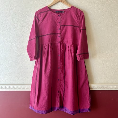 Abito donna Gudrun Sjoden Ava M rosa cotone biologico bottoni davanti tasche midi