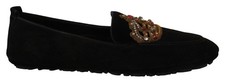 Dolce & Gabbana Black Leather Crystal Gold Crown Loafers Men's Shoes Authentic
