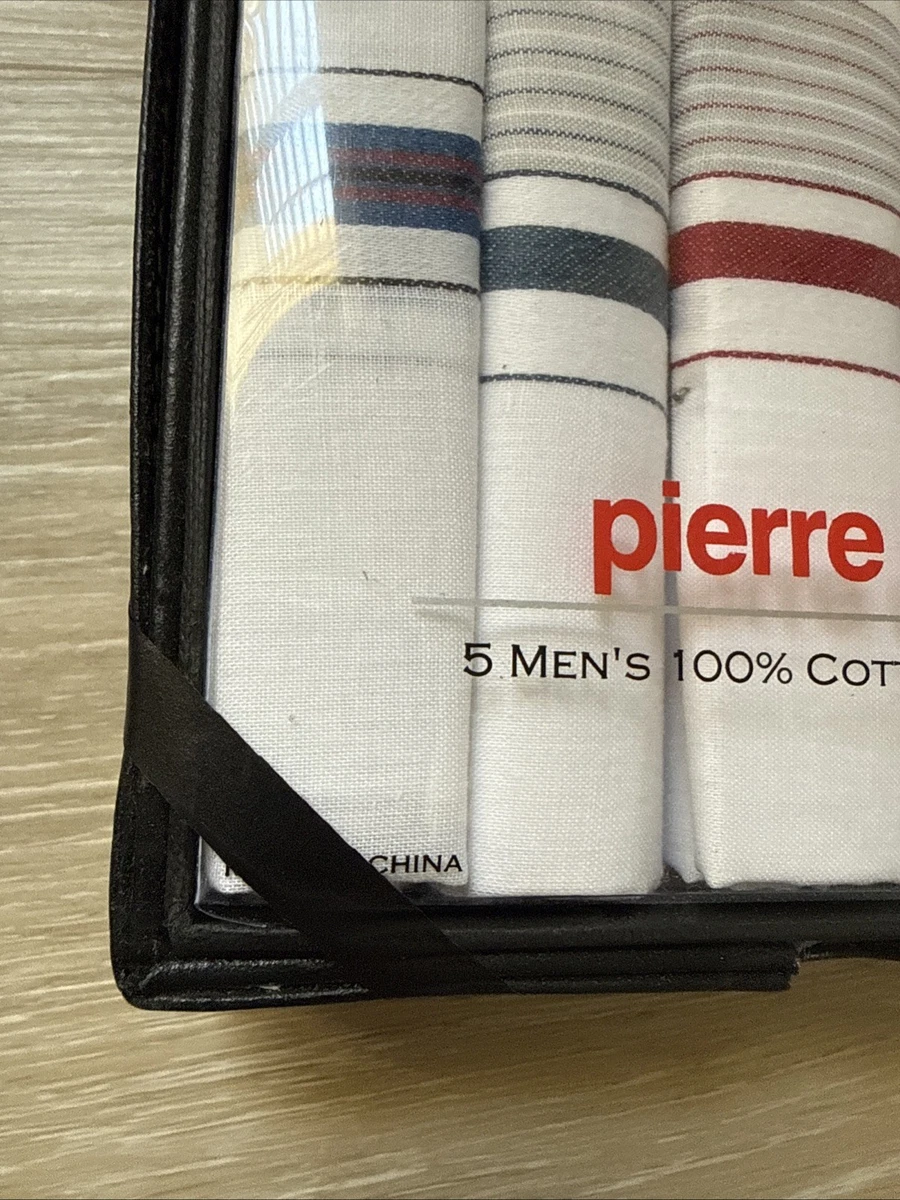 Pierre Cardin Men’s 100% Cotton Handkerchiefs – Set of 5 in Original Box – New