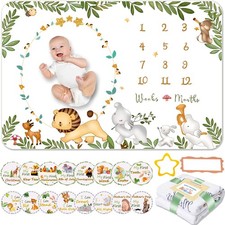 Baby Monthly Milestone Blanket, with 1-12 Months Growth Milestone Cards