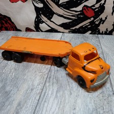 Vintage Hubley Kiddie Toy Flatbed Plastic Orange Truck No 350
