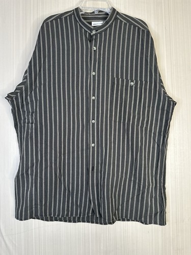 Mens size Pierre Cardin Comfortable collarless stripe long sleeve button shirt - Picture 11 of 12