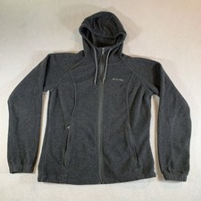 Columbia Fleece Hoodie Sweater Women's Medium Gray Full Zip Pockets Logo