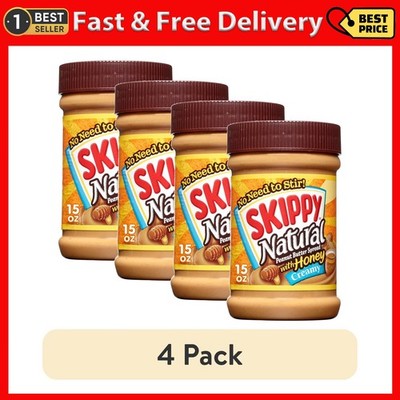 (4 pack) SKIPPY Natural Creamy Peanut Butter Spread with Honey