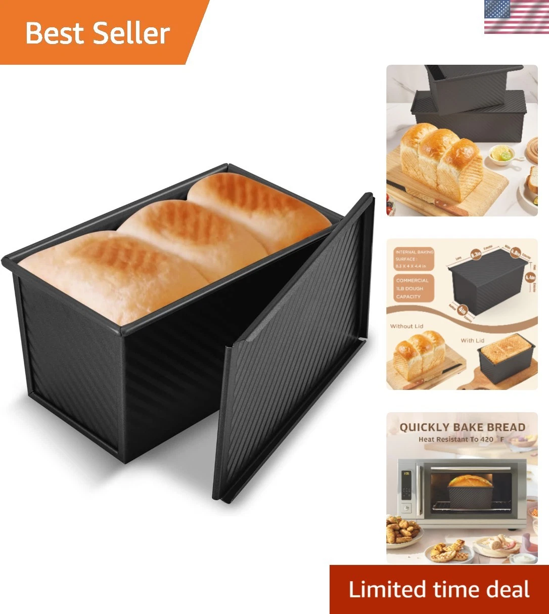 Durable Carbon Steel Loaf Pan with Lid - Ideal for Baking Bread & Toast