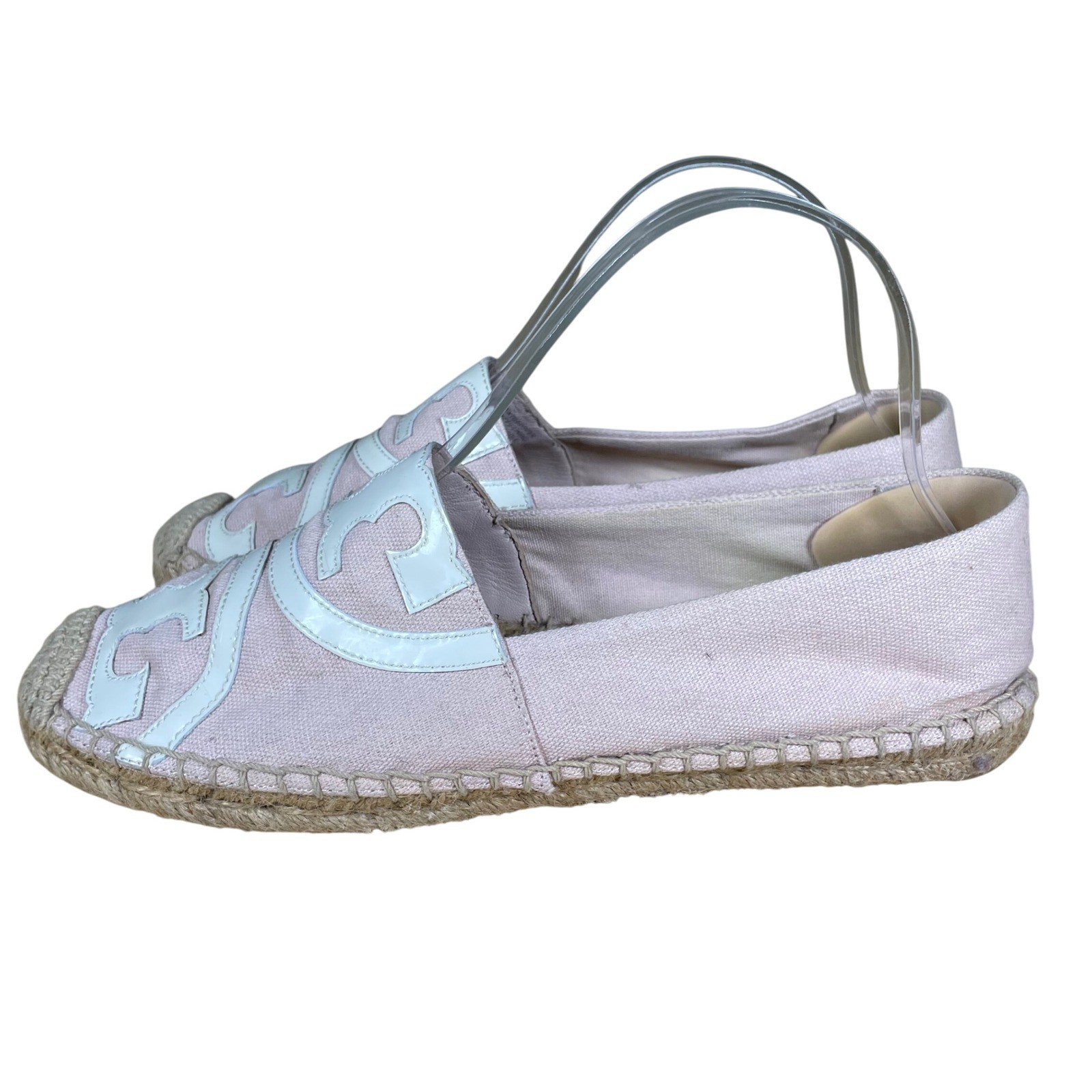 Tory Burch Espadrille Flats Women's Size 8.5 Pink Canvas Shoes Logo Toe