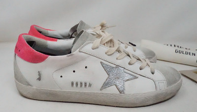 Golden Goose Super-Star Sneakers White Leather Silver Star Pink Women's 41 US 11