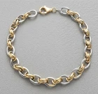 7" Alternating Oval Link Chain Bracelet Real 10K  Yellow White Two-Tone Gold