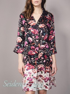 100% Seide Sleepshirt ROSES von Eva B. Bitzer schwarz rot Blumenmuster DE 46