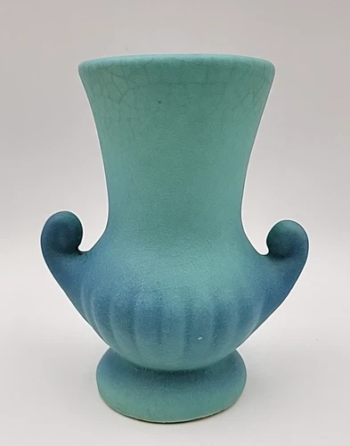 Vintage Van Briggle Pottery Turquoise Small Vase with Handles
