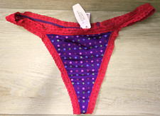 NWT Vintage Victoria's Secret Purple Polka-Dot Silky Lace Trim Thong Panties S