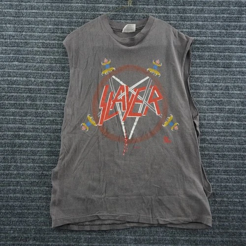 Hanes Slayer Muscle Tee Mens L Faded Black Vintage 80s Reign 1980s vintage concert t-shirt, vintage, single stitch, B+ condition