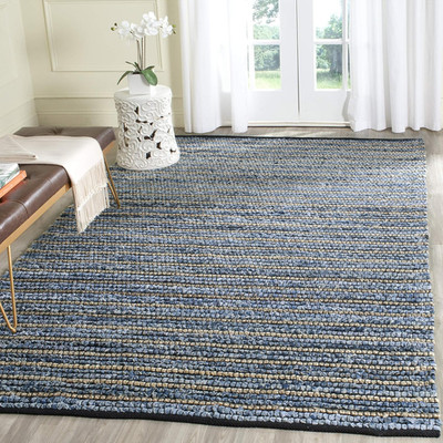 Cape Cod Collection Area Rug - 6' X 9', Blue & Natural, Handmade Flat Weave Brai