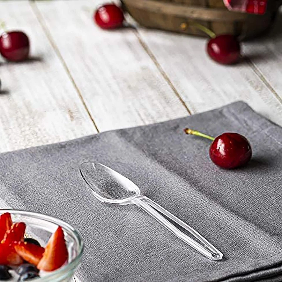 Disposable Clear Plastic Spoons Table Heavy Duty Plastic Cutlery Spoons Reusable - Image 2 of 4