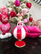 Bella Lux Valentine’s Day Cute Girl with Pink Bow Holding Pink Heart Figurine