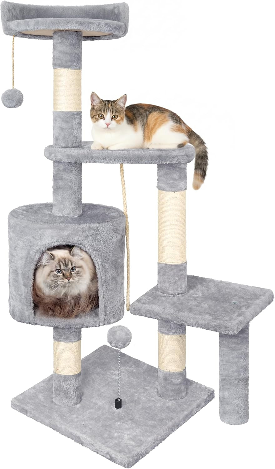 Tiragraffi per Gatti,112cm Multifunzionale Alberi Tiragraffi Stabile con 4 Pali 
