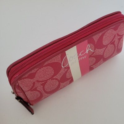 Coach Signature C Pink White Stripe Makeup Cosmetic Bag Pouch