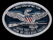 TB13122 VINTAGE 1970s I WILL GIVE UP GUN WHEN... SECOND AMENDMENT BELT BUCKLE