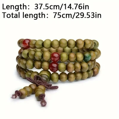 Mala bracelet bois de santal bouddha 108 perles bois prière perles vert (8mm) - Photo 1/4