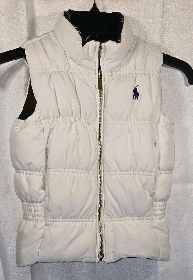 Polo Ralph Lauren Chaleco Puffer Reversible Marrón y Blanco Con Poni Mujer Talla 5 Foto 2 de 4